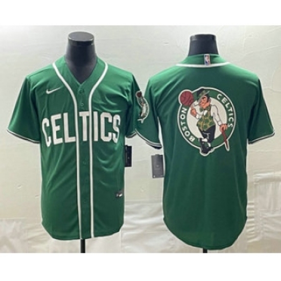 Men's Boston Celtics Big Logo Green Stitched Baseball Jersey - Ujersey