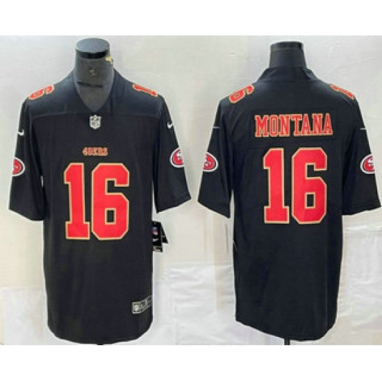 Men's San Francisco 49ers #16 Joe Montana Black Red Fashion Vapor Limited Stitched Jersey - Ujersey