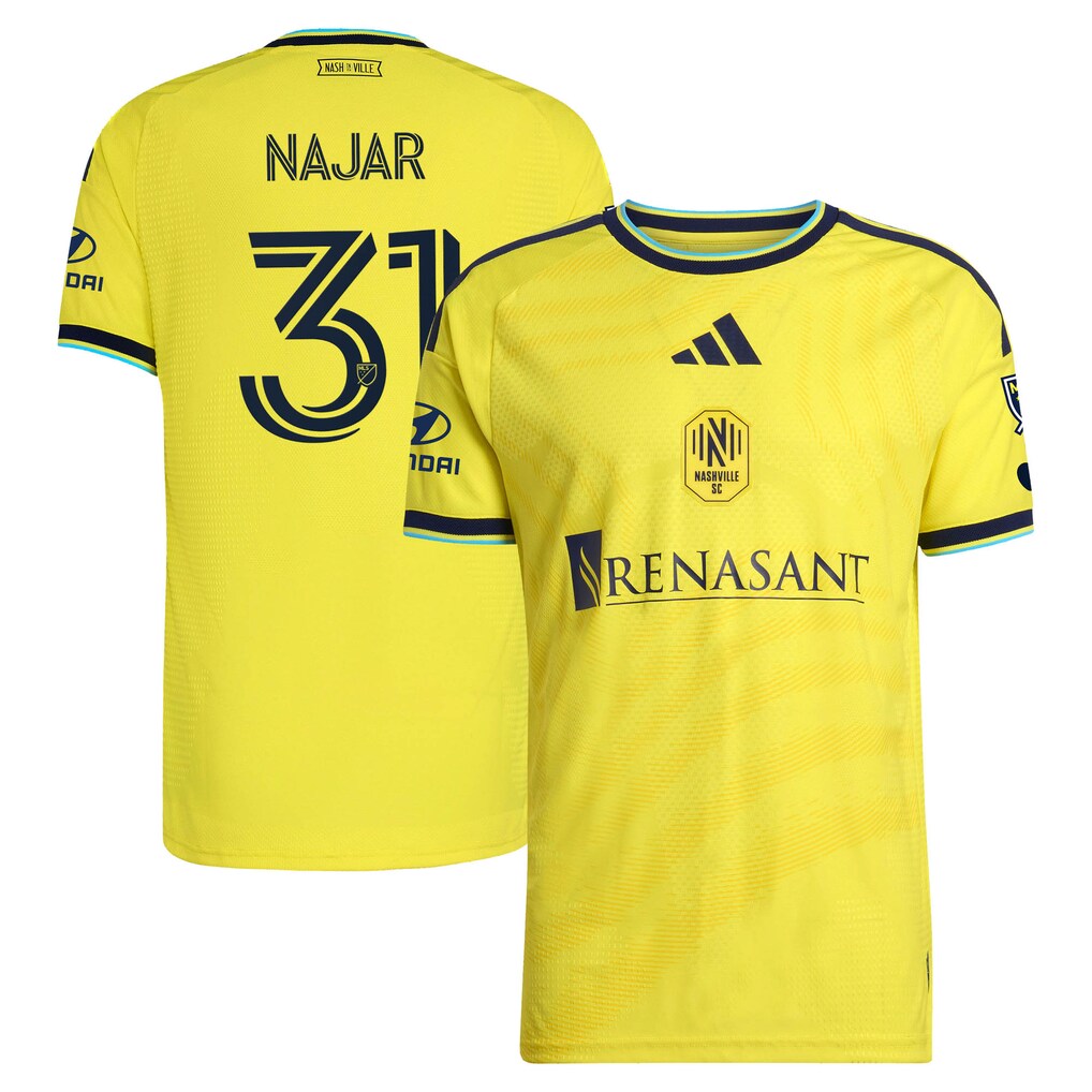 Men's Nashville SC Andy Najar adidas Yellow 2026 The Reverb Kit On-Field Authentic Patch Jersey - Ujersey
