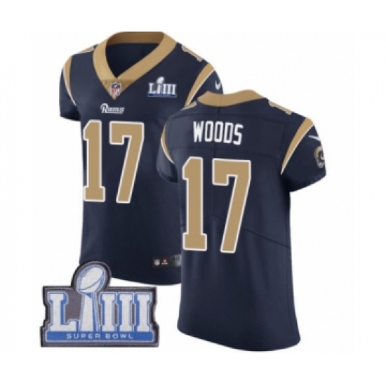 Men's Nike Los Angeles Rams #17 Robert Woods Navy Blue Team Color Vapor Untouchable Elite Player Super Bowl LIII Bound NFL Jersey - Ujersey