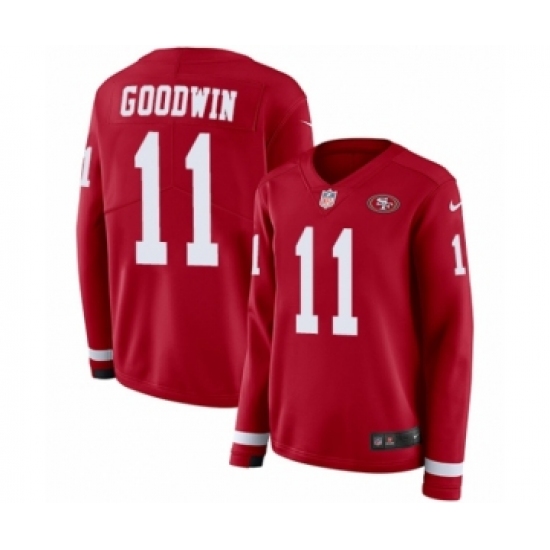 Women's Nike San Francisco 49ers #11 Marquise Goodwin Limited Red Therma Long Sleeve NFL Jersey - Ujersey