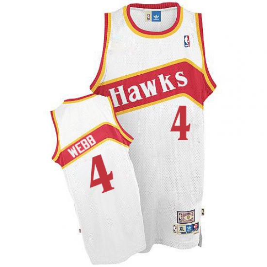 Men's Adidas Atlanta Hawks #4 Spud Webb Authentic White Throwback NBA Jersey - Ujersey