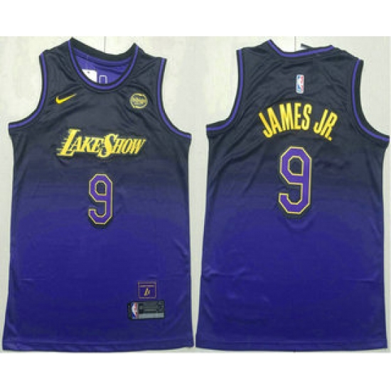 Men's Los Angeles Lakers #9 Bronny James Jr Purple 2024 City Edition Swingman Sponsor Stitched Jersey - Ujersey