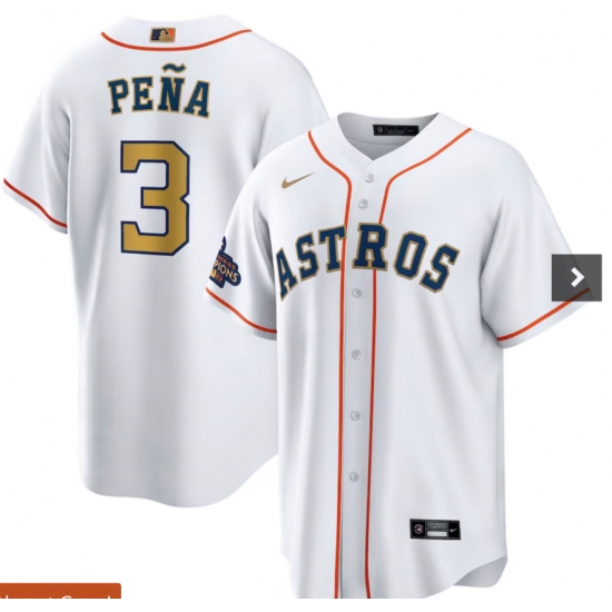 Men's Houston Astros #3 Jeremy Pena Nike White Gold 2023 Gold Collection Replica Player Jersey - Ujersey
