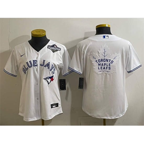 Women's Toronto Blue Jays & Leafs White 2025 World Series With White Leafs Logo Cool Base Stitched Baseball Jersey(Run Small) - Ujersey