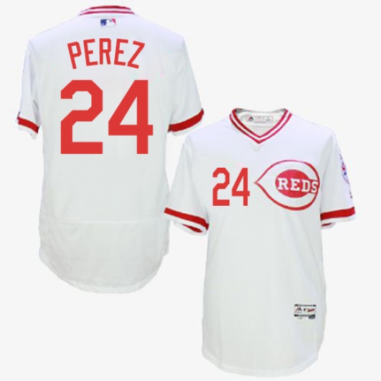 Men's Majestic Cincinnati Reds #24 Tony Perez White Flexbase Authentic Collection Cooperstown MLB Jersey - Ujersey