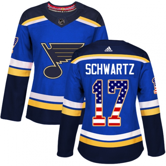 Women's Adidas St. Louis Blues #17 Jaden Schwartz Authentic Blue USA Flag Fashion NHL Jersey - Ujersey