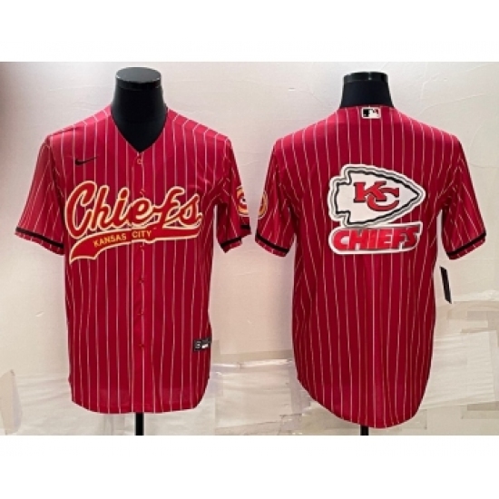 Men's Kansas City Chiefs Red Team Big Logo With Patch Cool Base Stitched Baseball Jersey - Ujersey