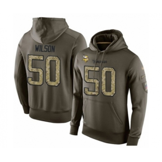 Football Men's Minnesota Vikings #50 Eric Wilson Green Salute To Service Pullover Hoodie - Ujersey