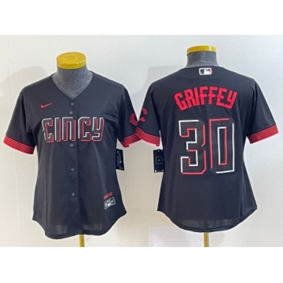 Women's Cincinnati Reds #30 Ken Griffey Jr Black 2023 City Connect Cool Base Stitched Jersey1 - Ujersey
