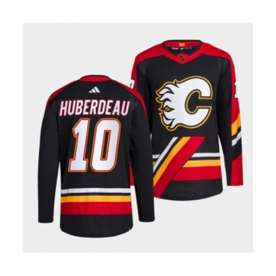 Men's Calgary Flames #10 Jonathan Huberdeau Black 2022-23 Reverse Retro Stitched Jersey - Ujersey