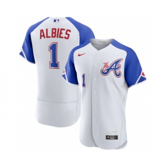 Men's Atlanta Braves #1 Ozzie Albies White 2023 City Connect Flex Base Stitched Jersey - Ujersey