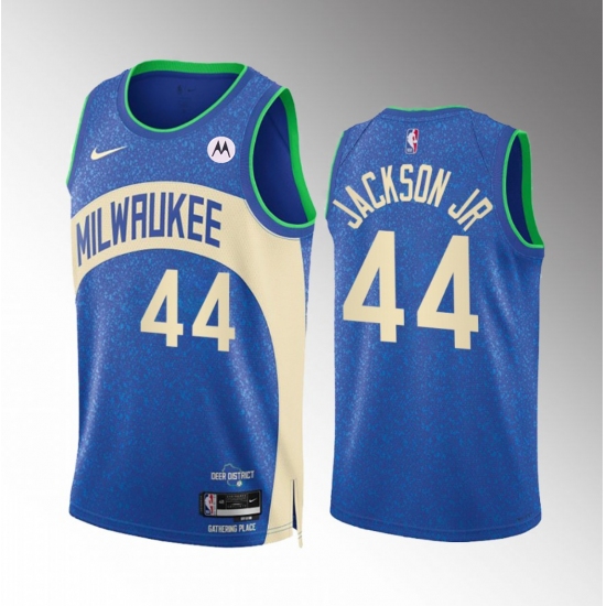 Men's Milwaukee Bucks #44 Andre Jackson Jr. Blue 2023-24 City Edition Stitched Basketball Jersey - Ujersey