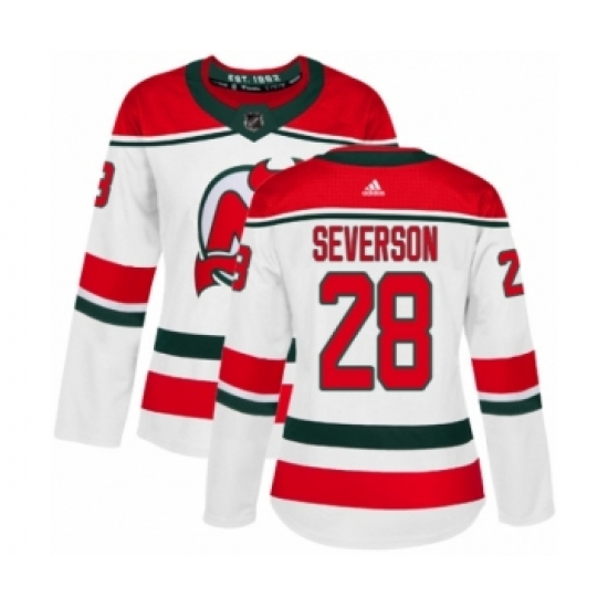Women's Adidas New Jersey Devils #28 Damon Severson Authentic White Alternate NHL Jersey - Ujersey
