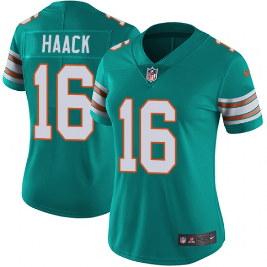 Women's Nike Miami Dolphins #16 Matt Haack Aqua Green Alternate Vapor Untouchable Limited Player NFL Jersey - Ujersey