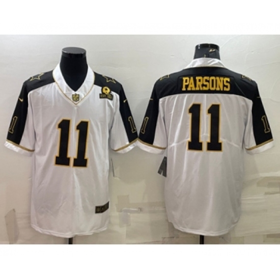 Men's Dallas Cowboys #11 Micah Parsons White Gold Edition With 1960 Patch Limited Stitched Football Jersey - Ujersey