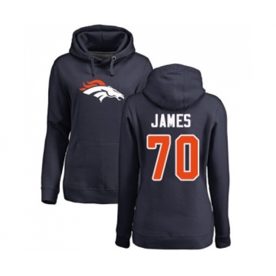 Football Women's Denver Broncos #70 Ja'Wuan James Navy Blue Name & Number Logo Pullover Hoodie - Ujersey