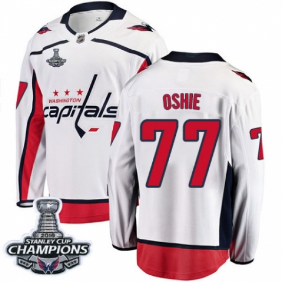 Men's Washington Capitals #77 T.J. Oshie Fanatics Branded White Away Breakaway 2018 Stanley Cup Final Champions NHL Jersey - Ujersey