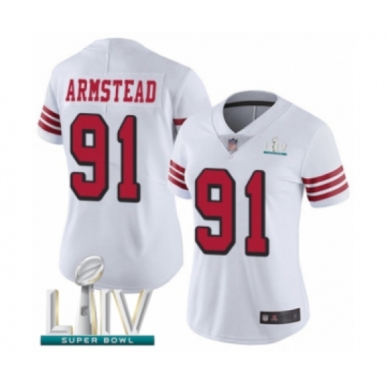 Women's San Francisco 49ers #91 Arik Armstead Limited White Rush Vapor Untouchable Super Bowl LIV Bound Football Jersey - Ujersey