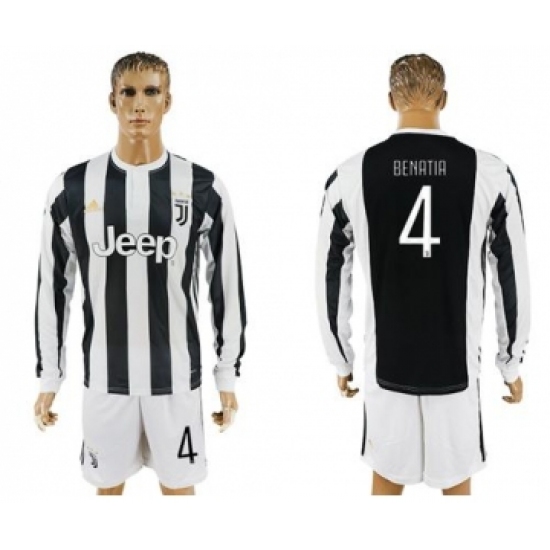Juventus #4 Benatia Home Long Sleeves Soccer Club Jersey