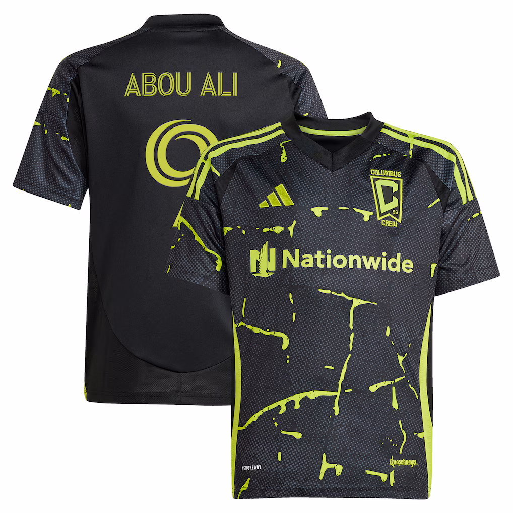 Youth Columbus Crew Wessam Abou Ali adidas Black 2025 The Goosebumps Kit Replica Jersey - ujerseystore