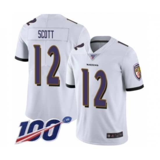 Men's Baltimore Ravens #12 Jaleel Scott White Vapor Untouchable Limited Player 100th Season Football Jersey - Ujersey