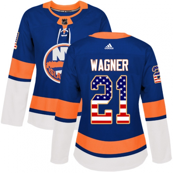 Women's Adidas New York Islanders #21 Chris Wagner Authentic Royal Blue USA Flag Fashion NHL Jersey - Ujersey