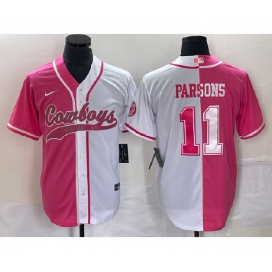 Men's Nike Dallas Cowboys #11 Micah Parsons Pink White Two Tone Cool Base Stitched Baseball Jersey - Ujersey