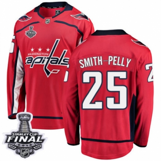 Men's Washington Capitals #25 Devante Smith-Pelly Fanatics Branded Red Home Breakaway 2018 Stanley Cup Final NHL Jersey - Ujersey