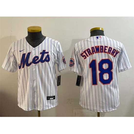 Youth New York Mets #18 Darryl Strawberry White Cool Base Stitched Baseball Jersey - Ujersey