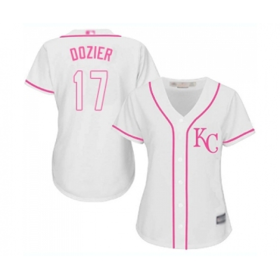 Women's Kansas City Royals #17 Hunter Dozier Replica White Fashion Cool Base Baseball Jersey - Ujersey