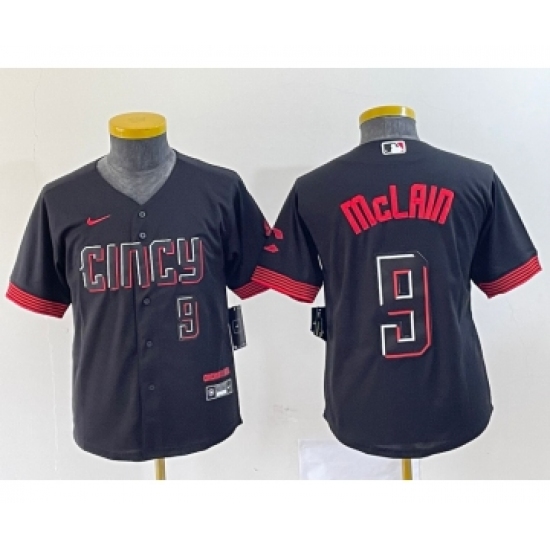 Youth Nike Cincinnati Reds #9 Matt McLain Number Black 2023 City Connect Cool Base Stitched Jersey2 - Ujersey