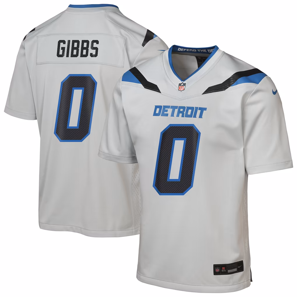Youth Detroit Lions Jahmyr Gibbs Nike Silver 2026 Rivalries Collection Game Jersey - SUjersey01