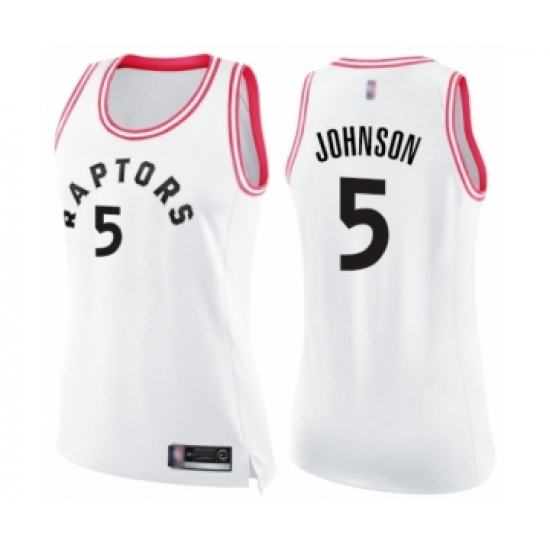 Women's Toronto Raptors #5 Stanley Johnson Swingman White Pink Fashion Basketball Jersey