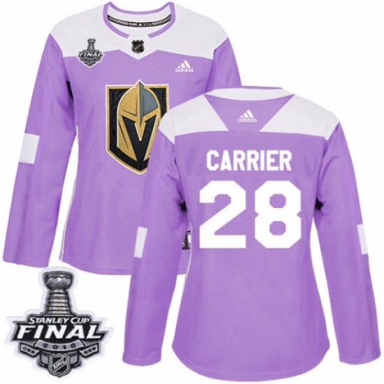 Women's Adidas Vegas Golden Knights #28 William Carrier Authentic Purple Fights Cancer Practice 2018 Stanley Cup Final NHL Jersey - Ujersey
