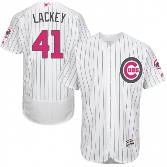 Men's Majestic Chicago Cubs #41 John Lackey Authentic White 2016 Mother's Day Fashion Flex Base MLB Jersey - Ujersey