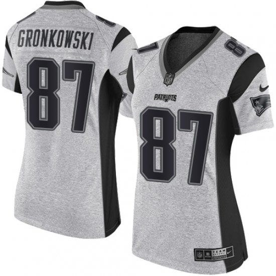 Women's Nike New England Patriots #87 Rob Gronkowski Limited Gray Gridiron II NFL Jersey - Ujersey