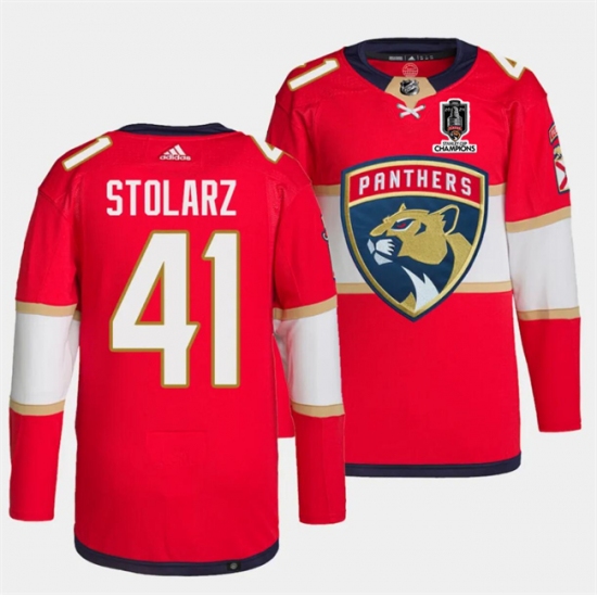 Men's Florida Panthers #41 Anthony Stolarz Red Home 2024 Stanley Cup Champions Stitched Jersey - Ujersey
