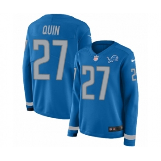 Women's Nike Detroit Lions #27 Glover Quin Limited Blue Therma Long Sleeve NFL Jersey - Ujersey
