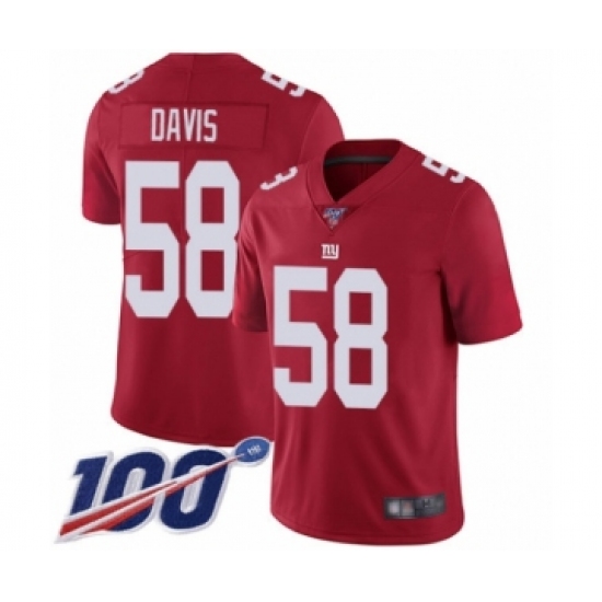 Men's New York Giants #58 Tae Davis Red Limited Red Inverted Legend 100th Season Football Jersey - Ujersey