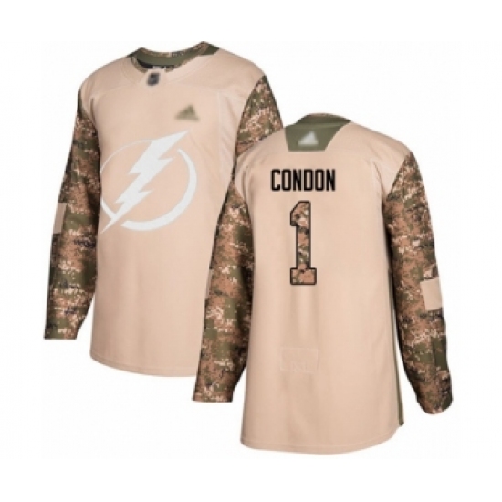 Men's Tampa Bay Lightning #1 Mike Condon Authentic Camo Veterans Day Practice Hockey Jersey - Ujersey