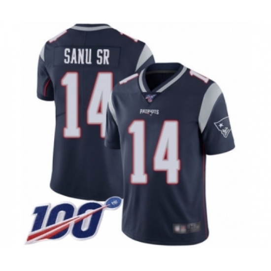 Youth New England Patriots #14 Mohamed Sanu Sr Navy Blue Team Color Vapor Untouchable Limited Player 100th Season Football Jersey - Ujersey