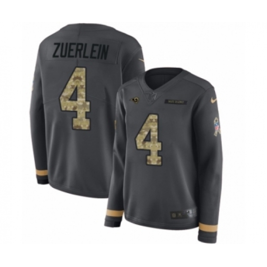 Women's Nike Los Angeles Rams #4 Greg Zuerlein Limited Black Salute to Service Therma Long Sleeve NFL Jersey - Ujersey