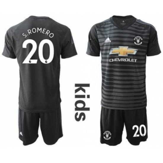 Manchester United #20 S.Romero Black Goalkeeper Kid Soccer Club Jersey