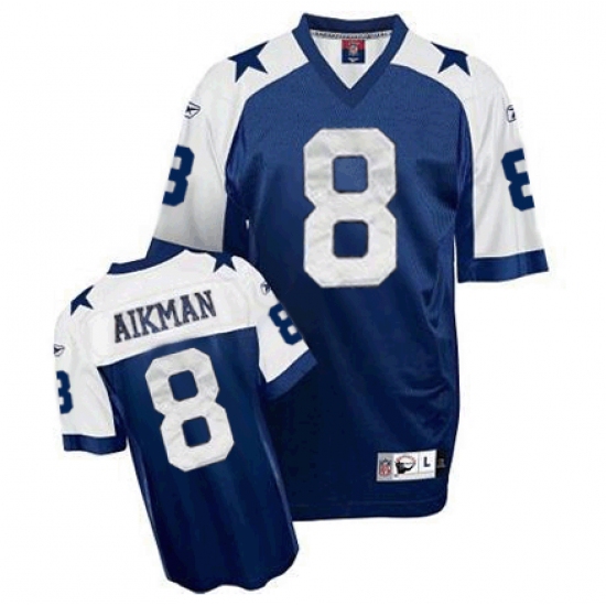 Men's Reebok Dallas Cowboys #8 Troy Aikman Authentic Navy Blue Thanksgiving Throwback NFL Jersey - Ujersey