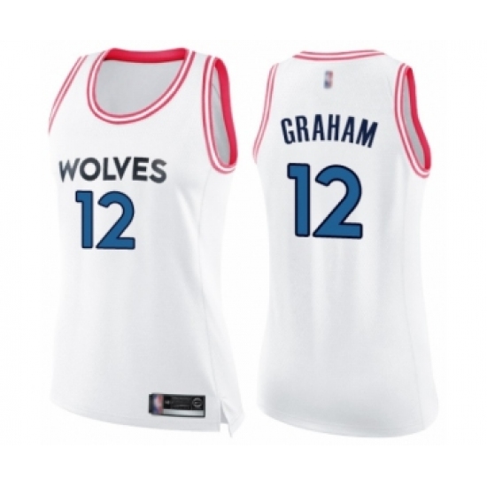 Women's Minnesota Timberwolves #12 Treveon Graham Swingman White Pink Fashion Basketball Jersey - Ujersey
