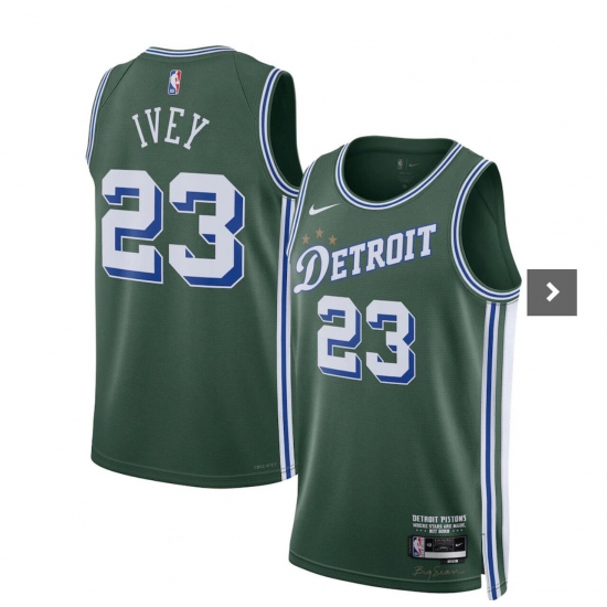 Men's Detroit Pistons #23 Jaden Ivey Green 2023 Draft City Edition Stitched Basketball Jersey
