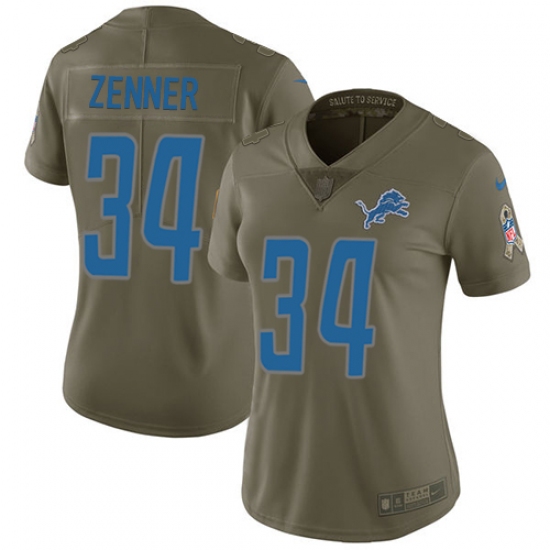 Women's Nike Detroit Lions #34 Zach Zenner Limited Olive 2017 Salute to Service NFL Jersey - Ujersey