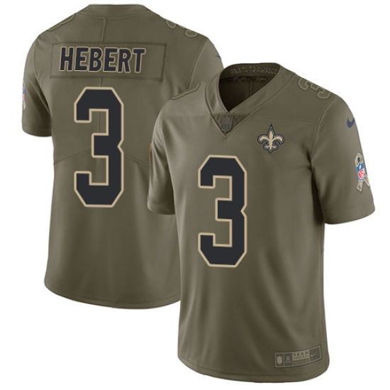 Men's Nike New Orleans Saints #3 Bobby Hebert Limited Olive 2017 Salute to Service NFL Jersey - Ujersey