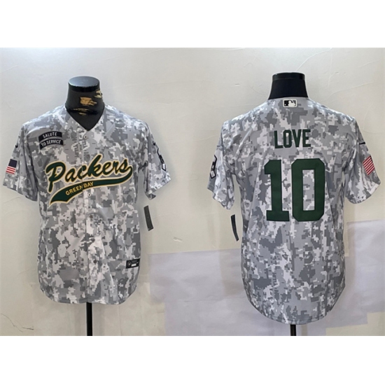 Men's Green Bay Packers #10 Jordan Love 2024 Arctic Camo Salute To Service Stitched Baseball Jersey - Ujersey